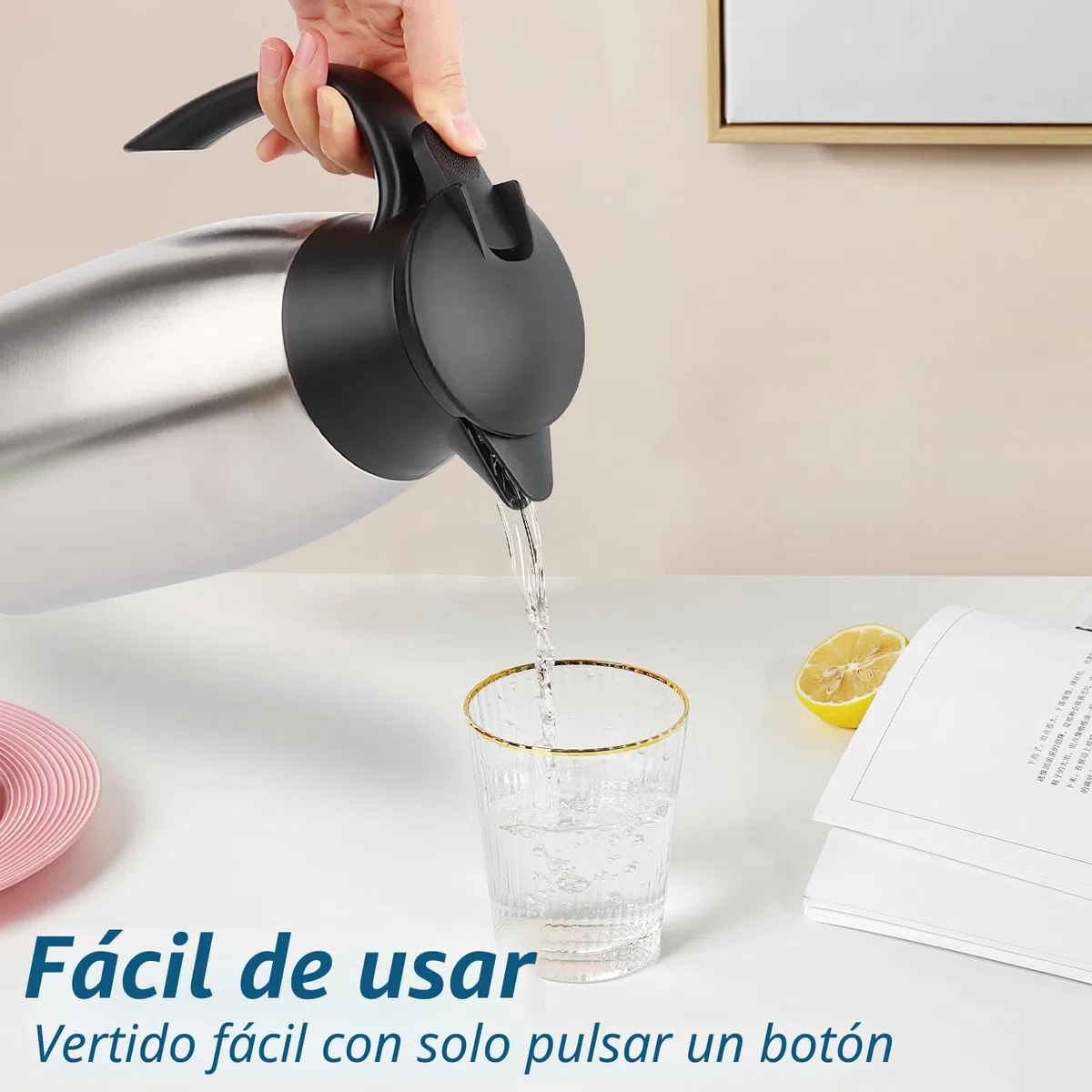 2 Litros Jarra Termo, Jarra Térmica se Acero Inoxidable, Termo con Aislamiento Térmico, Se Mantiene Caliente Durante 24 Horas, Termo Grande Para Café, Té, Agua, Bebida, Jarra Caliente