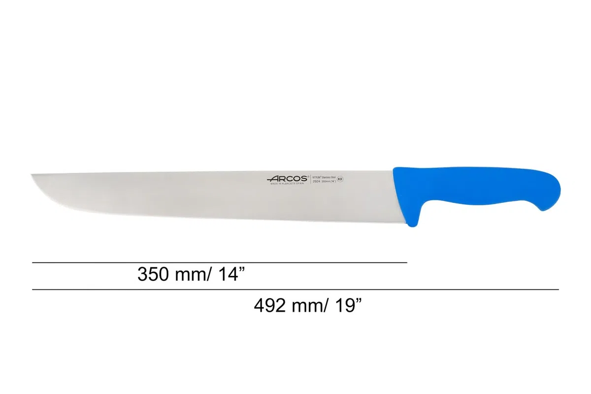 Arcos Cuchillo Cocinero Profesional - Hoja de Acero Inoxidable NITRUM 350 mm - Durabilidad y Corte Superior - Mango Polipropileno Azul - Serie 2900
