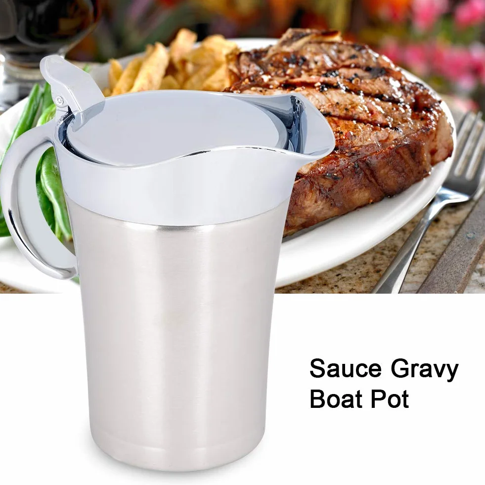 Salsera con tapa, acero inoxidable 304 con aislamiento térmico de doble pared Salsa Salsera Salsera Jarra para servir Fácil de verter(750ml)