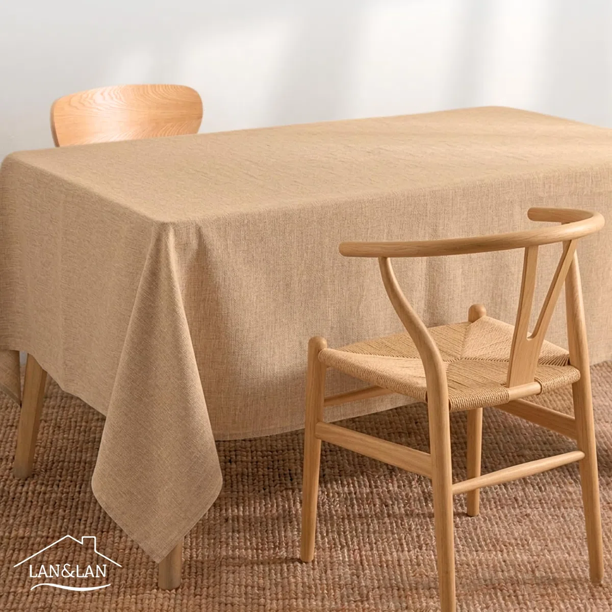 LAN&LAN Mantel Antimanchas con Efecto Lino - Mantel Impermeable para Mesa Rectangular para Interior y Exterior con Fácil Limpieza y Protección Total (Café, 132 x 180)