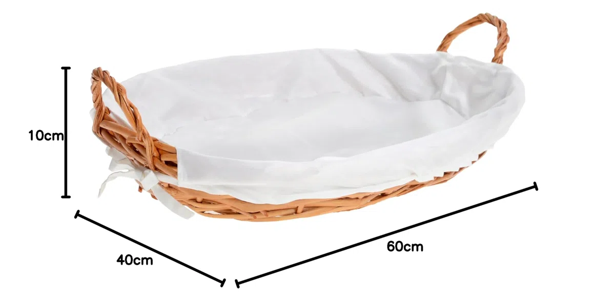 HERSIG - Cesta Ovalada de Mimbre | Cesto Ovalado Decorativo con Forro y Asas - 60x40x10cm