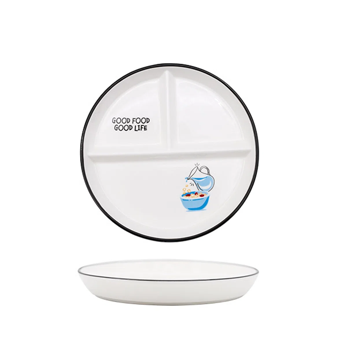 Platos Llanos de Cerámica, Platos Con Compartimentos, Platos Divididos de Cerámica,Plato Ceramica Infantil, para Comidas Divididas, Fiestas, Refrigerios, Postres (Leche)