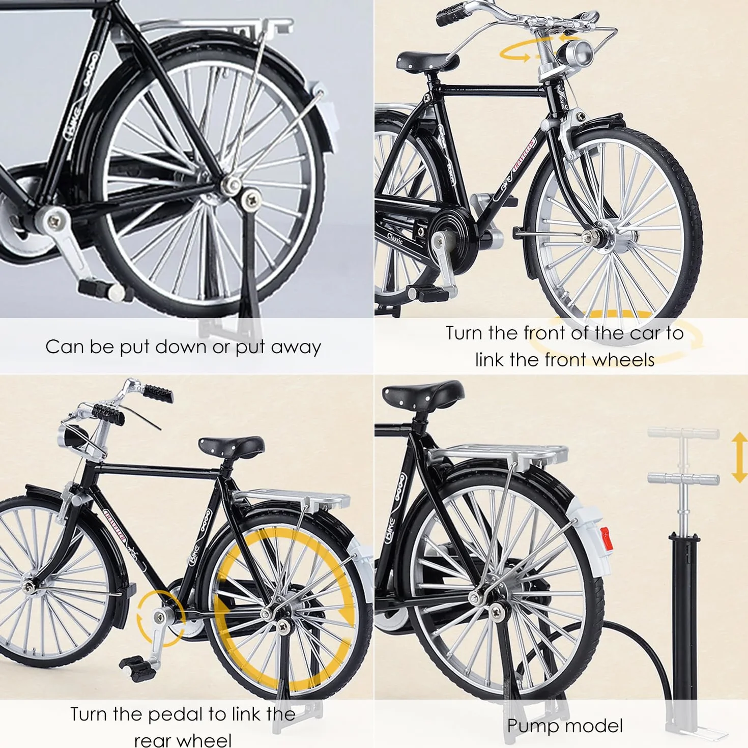 MEMOFYND - Kit de modelo de bicicleta retro de 1 pieza, réplica clásica de bicicleta de dedo, viene con bomba, cesta y maletín, apto para adultos y niños
