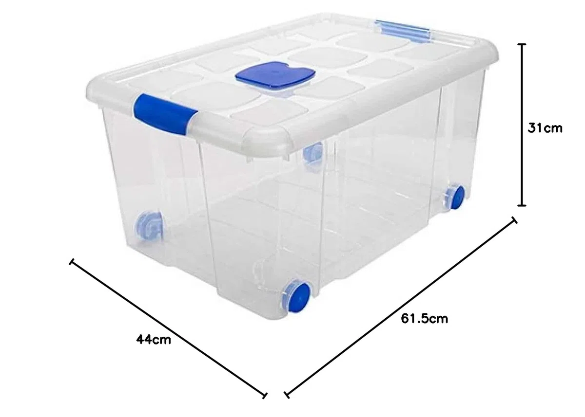 AC - Caja de ordenación de plástico Transparente nº5 con Ruedas. Capacidad 57 litros, Dimensiones 31 x 61.5 x 44 cm