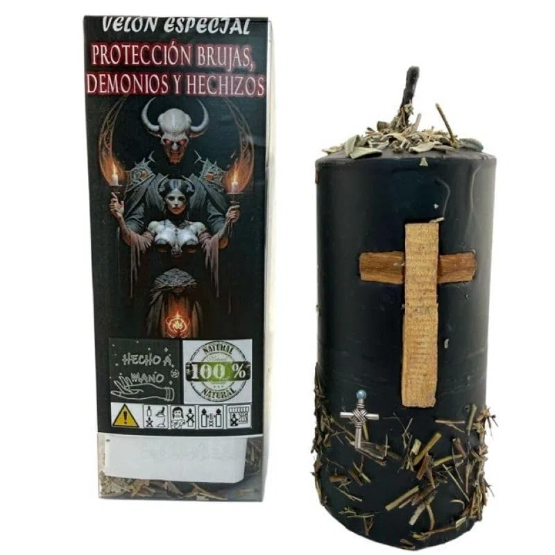 Valmoni Velón Protección Hechizos, Brujas y Demonios Herbóreo Consagrado con Amuleto Natural Mal de Ojo Vela Ritual Envidia Energías Negativas