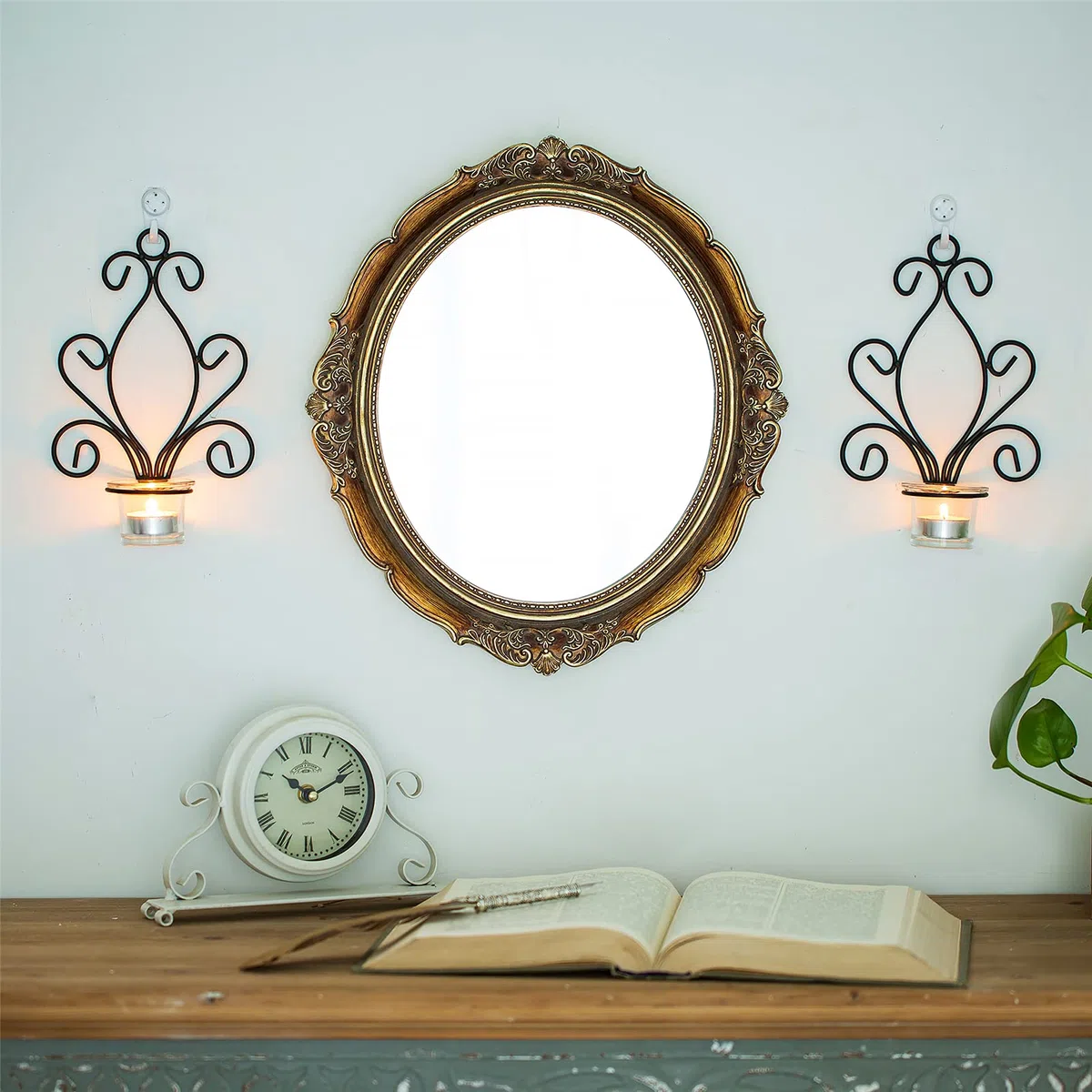 Sziqiqi Candelabro De Pared del Estilo Retro, Candelabro Creativo De La Vela del Hierro, Decoración De La Pared del Jardín Casero, Candelero, Negro