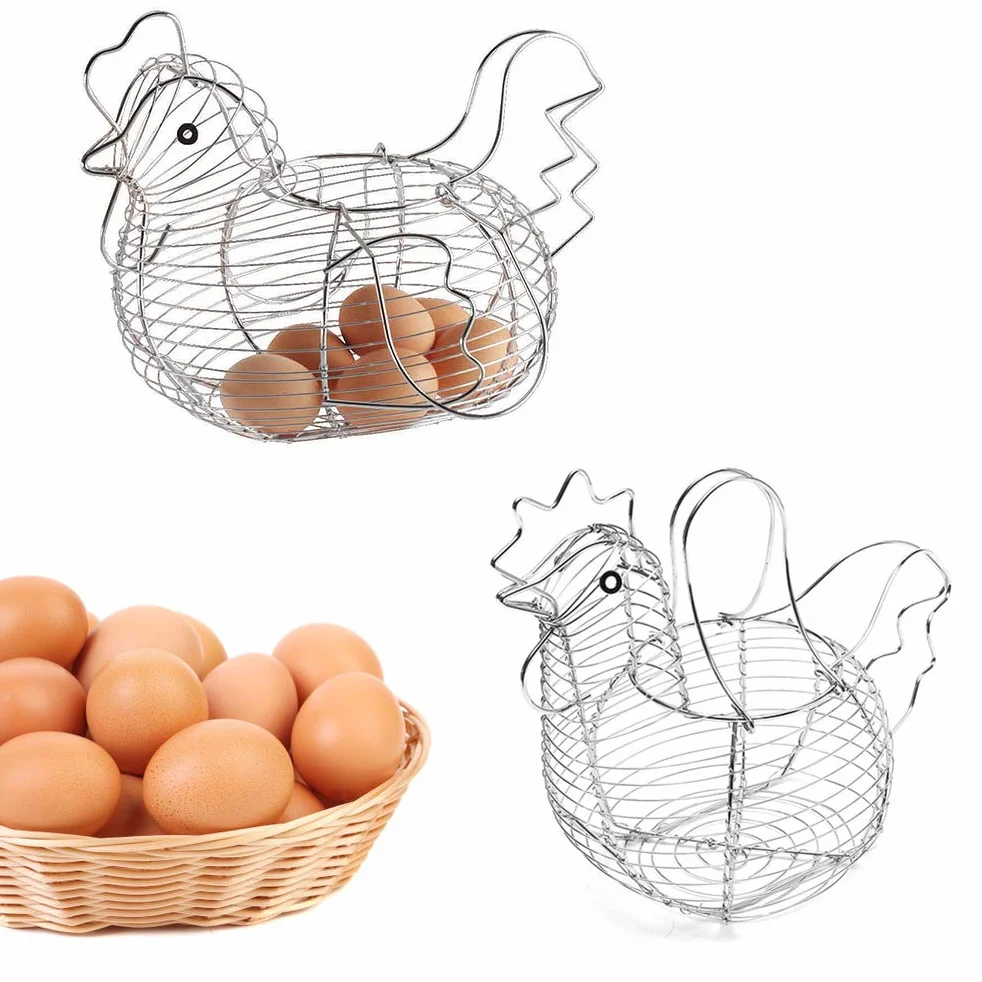 Cesta de Huevos en Forma de Pollo, Cesta de Alambre de Almacenamiento de Frutas, Decoración Rústica, Cesta de Pollo, Soporte para Huevos para el Hogar, Cocina, Almacenamiento de (Como se muestra)