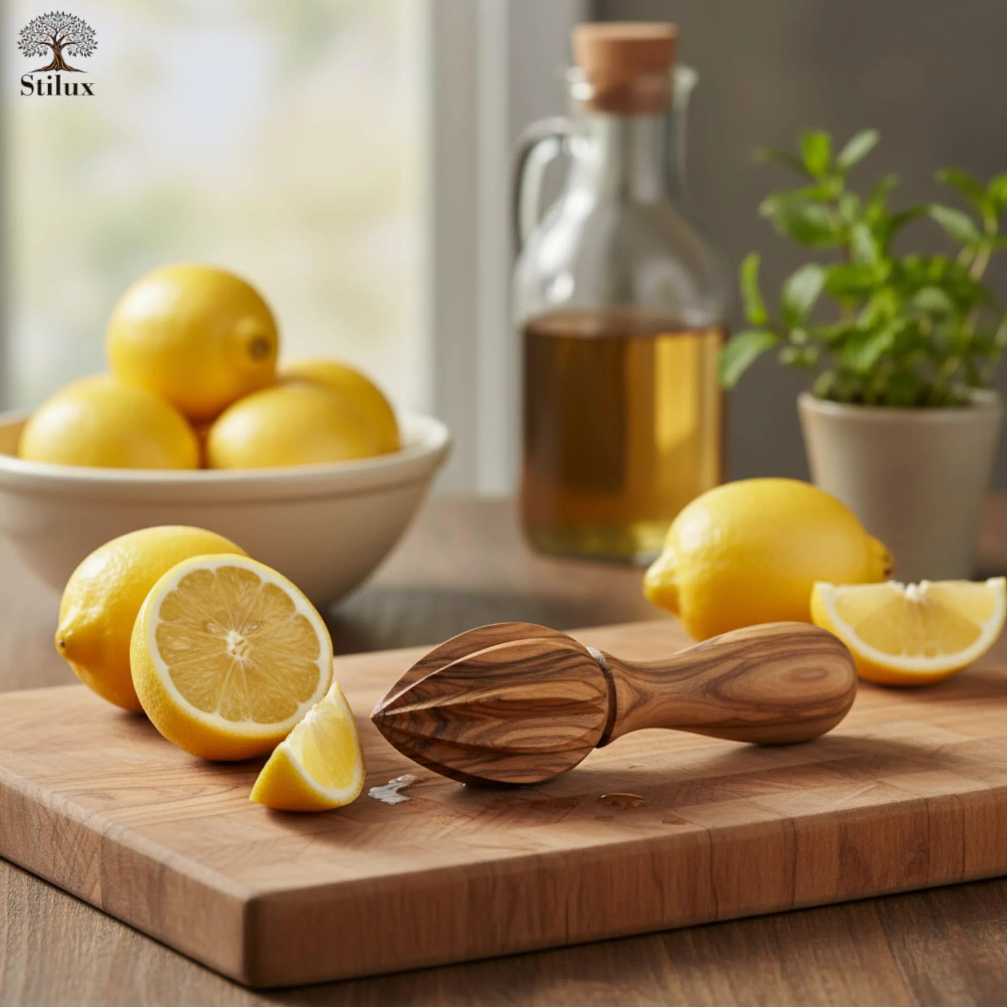Exprimidor de limones de madera de olivo, hecho a mano, exprimidor de naranjas, manual aprox. 15 cm, práctico, sostenible e higiénico