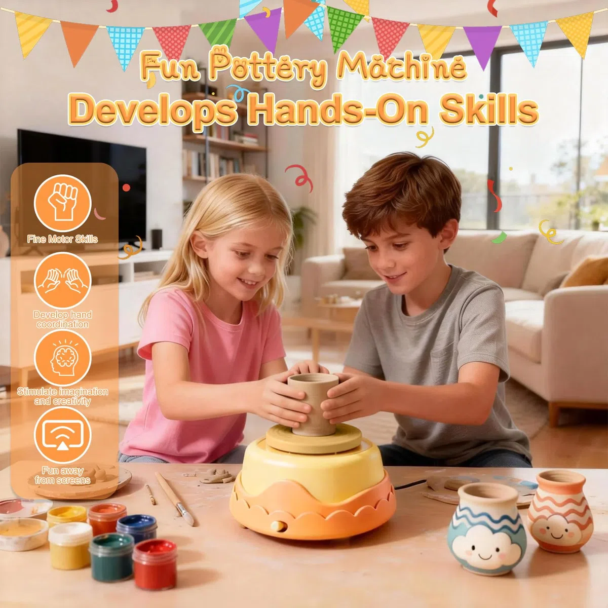 Juego De Cerámica Para Niños, Torno De Alfarero Niños Con Dos Modos De Funcionamiento, Incluye 4 Bloques De Arcilla y Varios Accesorios, Apto Para Niños De 8 a 12 Años