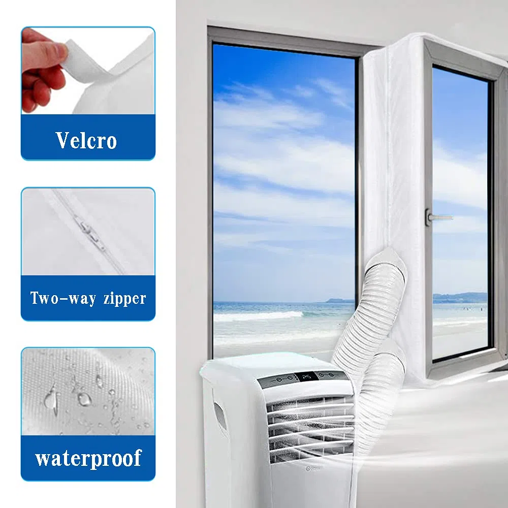 Aislante Ventanas Aire Acondicionado Sello de Ventana 300-560 cm Impermeable, para Secadora y Aire Acondicionado Portátil, Dual Cremallera Aislante Termico Ventanas-Impermeable (3m)