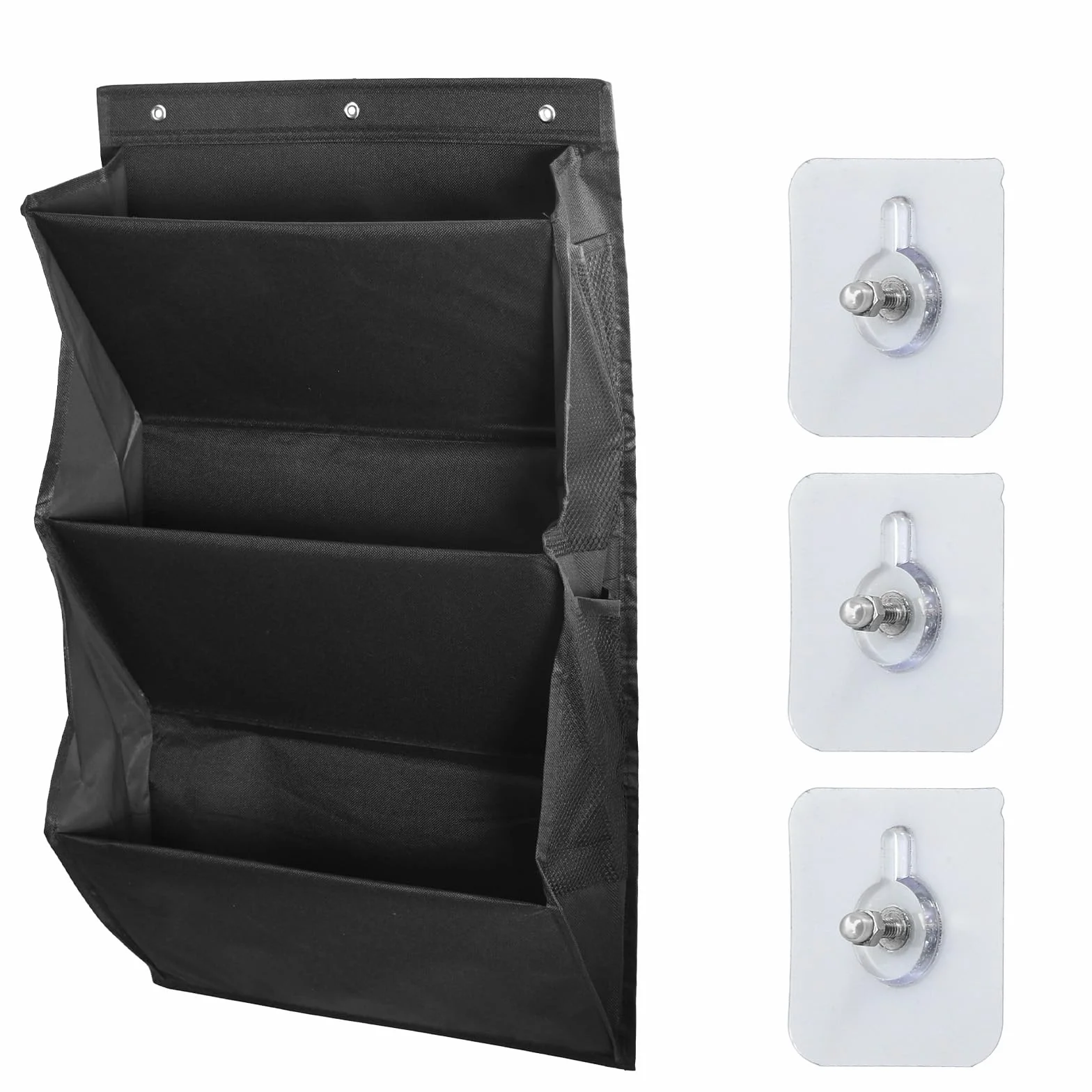 Zapatero colgante con 3 compartimentos grandes y 4 bolsillos de malla, zapatero tela para puerta de autocaravana, ahorra espacio (negro)