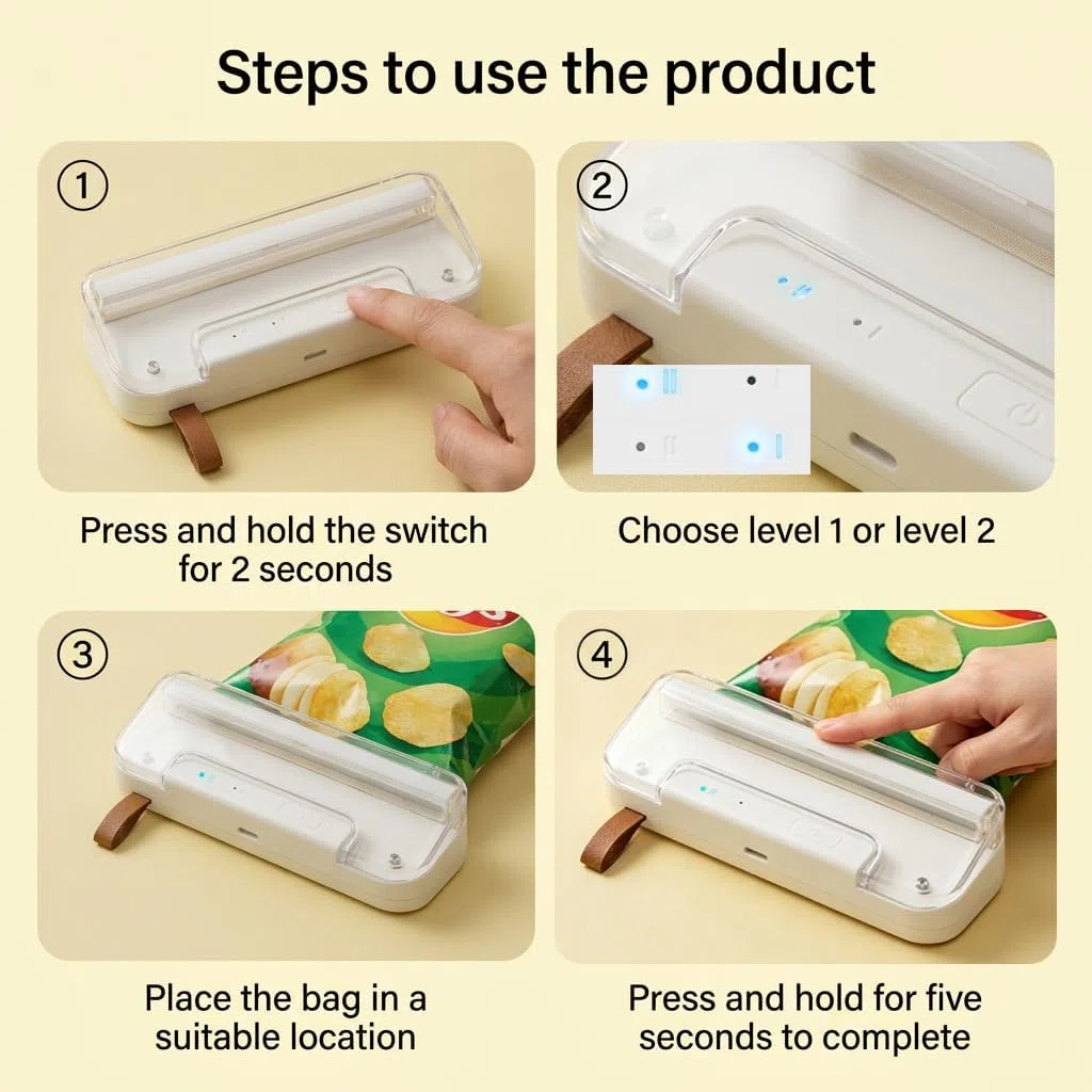 Mini Sellador de Bolsas Magnético 2 en 1 con Cortador, Selladora Térmica Portátil Recargable USB, Termoselladora para Aperitivos y Alimentos