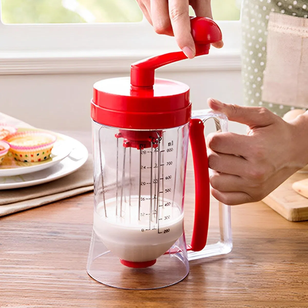 Dispensador de para panqueques y Cupcakes | Dispensador de Mezcla para Tortitas de 900 ml con función de agitación | Botella dispensadora de para panqueques para, Magdalenas, gofres, Mezcla
