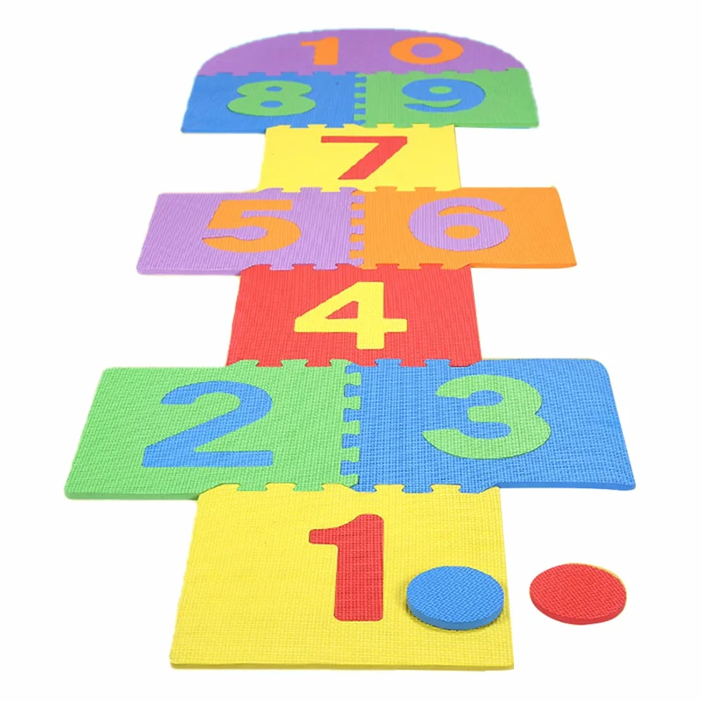 Juego de Estera de Rayuela para Niños, Azulejos Entrelazados de Espuma EVA Suave, Juego Familiar para Jardín Interior y Exterior, Juguetes de Espuma, Discos de Cuatro Piezas. Foam P Tapete