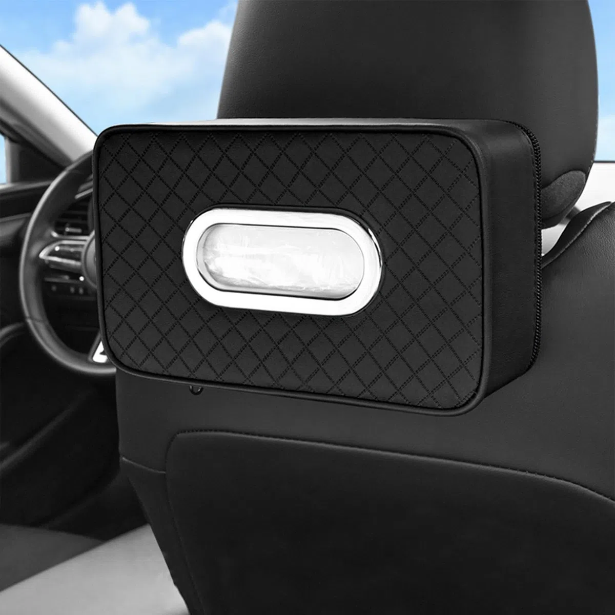 Soporte para pañuelos de coche | Servilletero - Funda para pañuelos de asiento trasero, servilletera, caja de servilletas para coche, organizador de visera de coche, cremallera exquisita, ajustable