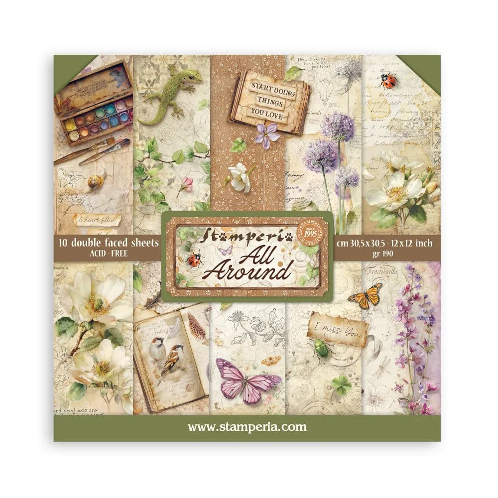 Stamperia - Scrapbook Paper Pad for Scrapbooks, Albums, Cards, Bullet Journals and More, Acid Free, Double-Sided, Perfect for Hobbies, Crafts, and Gifting (All Around) (30.5 x 30.5cm)