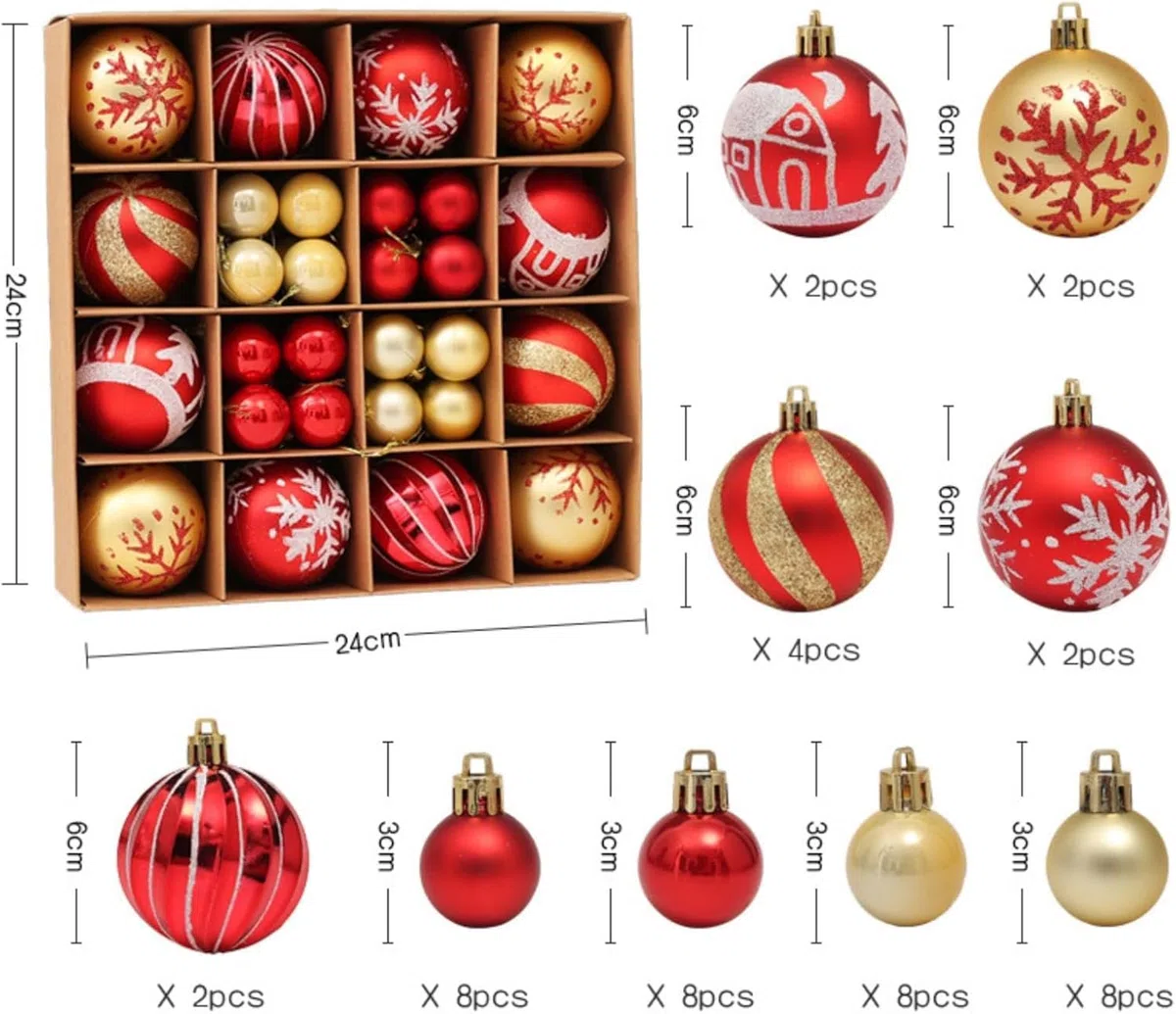 Bolas de Navidad, 42 bolas de árbol de Navidad rojas y Dios, adornos colgantes de Navidad, decoración de árbol de Navidad, bolas inastillables, decoración de temporada, invierno, vacaciones, fiesta