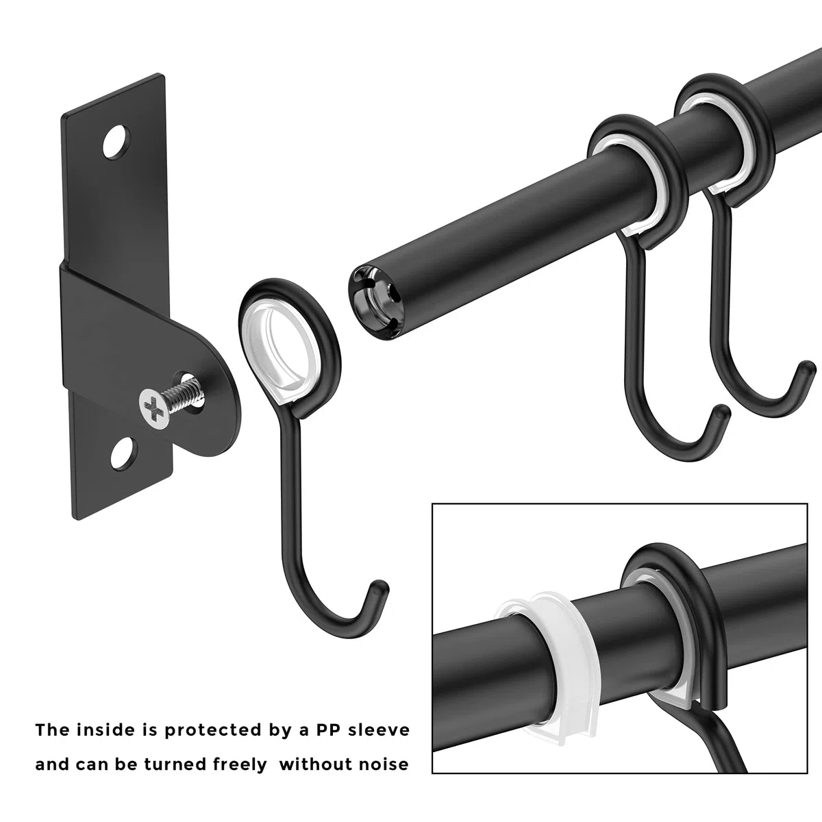 Estante para utensilios de acero inoxidable, estante para colgar en la pared con 8 ganchos deslizantes, para cocina y baño (negro)