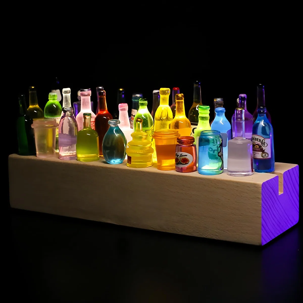 4 piezas de base de exhibición de luces LED: base de iluminación de madera rectangular multicolor, soporte de luces LED de escritorio USB para placa de acrílico de 5 mm de grosor, placa de