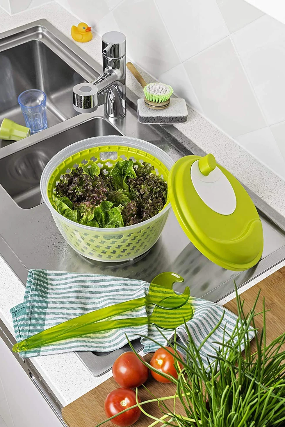 Rotho Fresh Hilandera de ensalada, Plástico (PP) sin BPA, verde/transparente, 4.5l (25.0 x 25.0 x 16.5 cm)