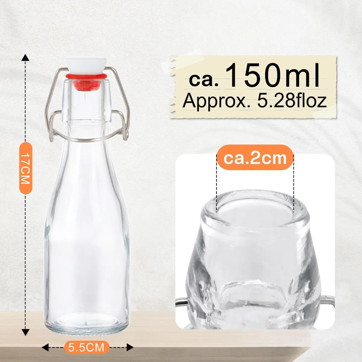 Zanfqvo 10 Botellas Cristal 150ml con Tapón Hermético, Botella Vidrio, Botella de Cristal Transparente Hermética para Bebidas, Cerveza, Aceite, Vinagre, Agua