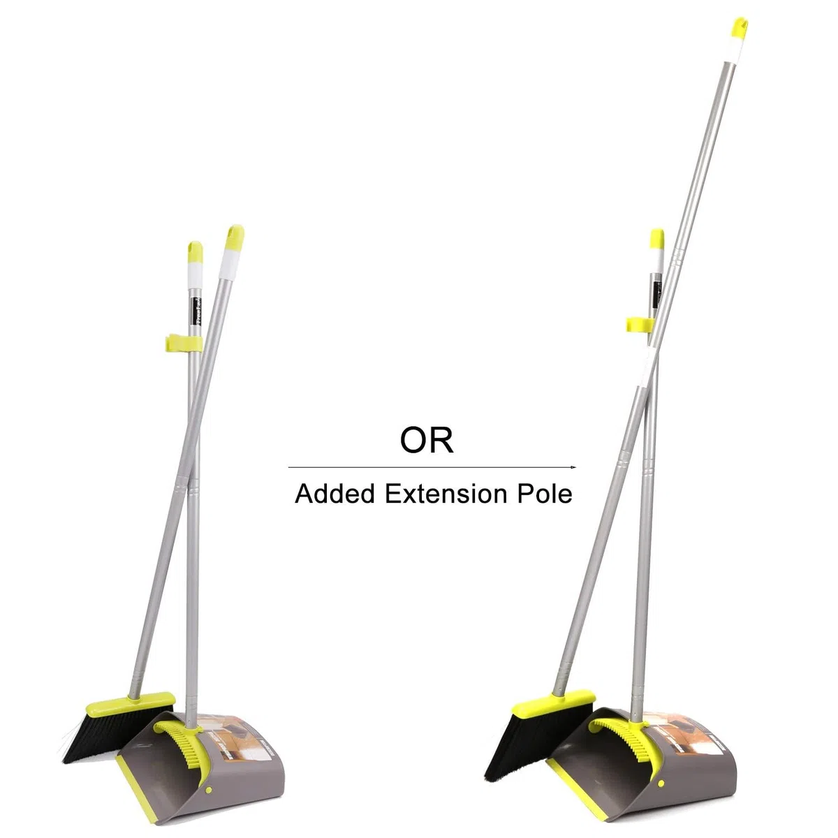 TreeLen Escoba y Recogedor, Set de Broom y Dustpan con Mango Largo, para Oficina y Hogar, con Bloqueo de Recogedor y Cerdas de Goma, Verde/Gris