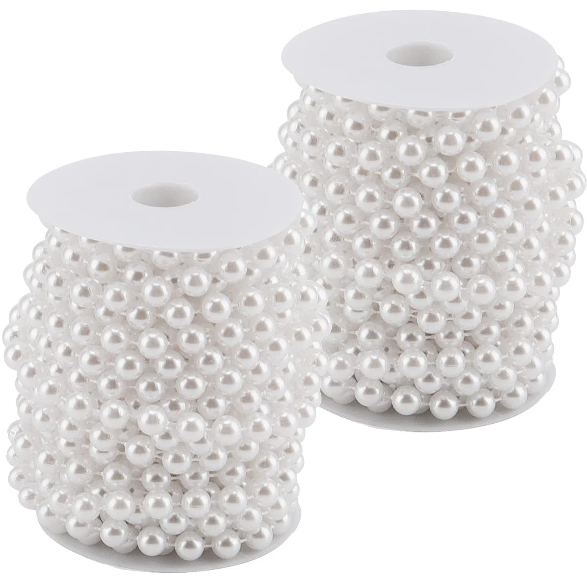 2 Rollos de 10 mm, Cadena de Perlas Artificiales, Guirnalda de Perlas de Pesca, Cuerda de Perlas, Cadena Decorativa para Bricolaje, Navidad, decoración de Mesa, Blanco, 10 m de Longitud