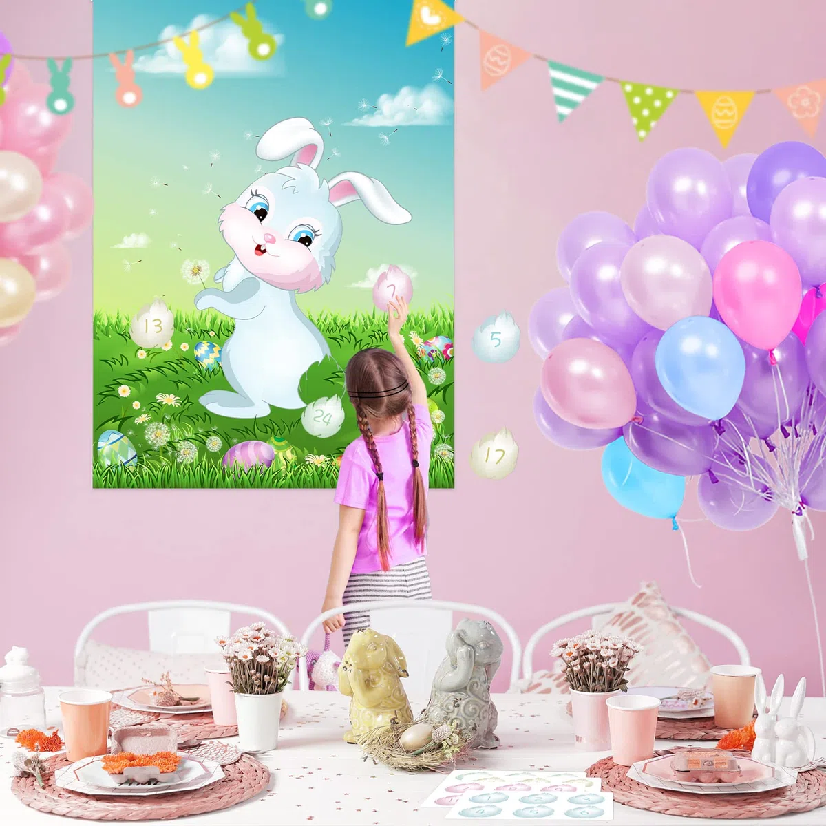 NEBURORA Pin the Tail on The Bunny con 24 colas de conejo, juego de fiesta de Pascua feliz para niños, suministros de decoración de fiesta