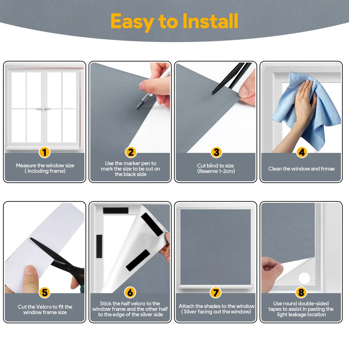Estores Opacos Sin Taladrar, 200x148cm Tela Opaca para Ventanas con Revestimiento Térmico Aislante, Cortina Blackout Curtains Portátil y Cortable Foscurit para Hogar, Velux, Caravana y Viajes