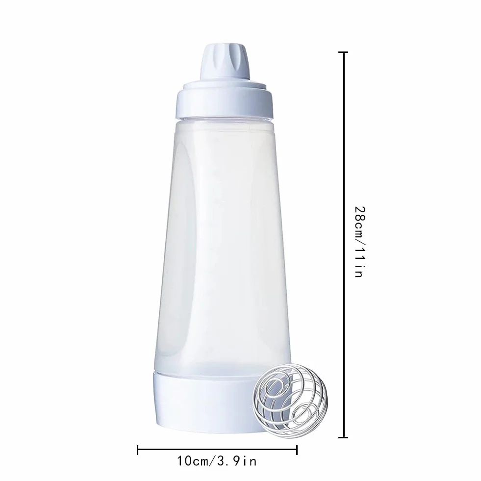 Botella batidora de 1000 ml, batidora de masa para panqueques, dispensador de masa de mano con marcas de medición y bola de mezcla, botella aplastante sin fugas, dispensador de masa multiusos, para
