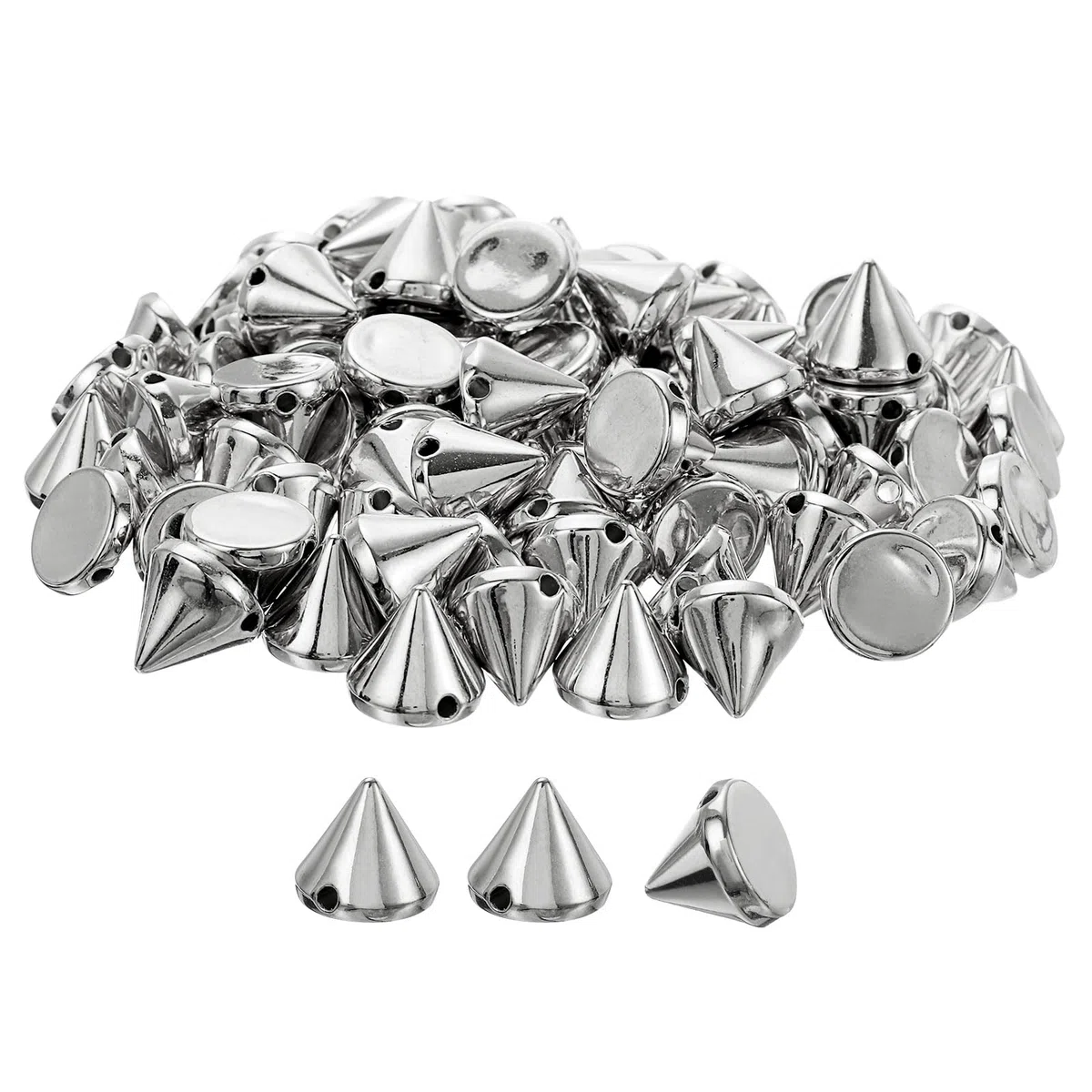 QUARKZMAN 200 Piezas Tachuelas de Cono de Acrílico 10x12mm con Parte Trasera Plana para Coser o Pegar Perlas de Cono Punk para Prendas de Vestir Zapatos Bolsos (Tono Plateado)