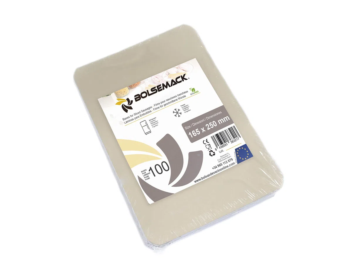 Bolsemack Bases de Loncheado para Envasar al Vacío 165x250 mm, Láminas rPET Transparentes, Bandejas para Embutidos, Jamón y ahumados, ideales para bolsas de envasado al vacío.