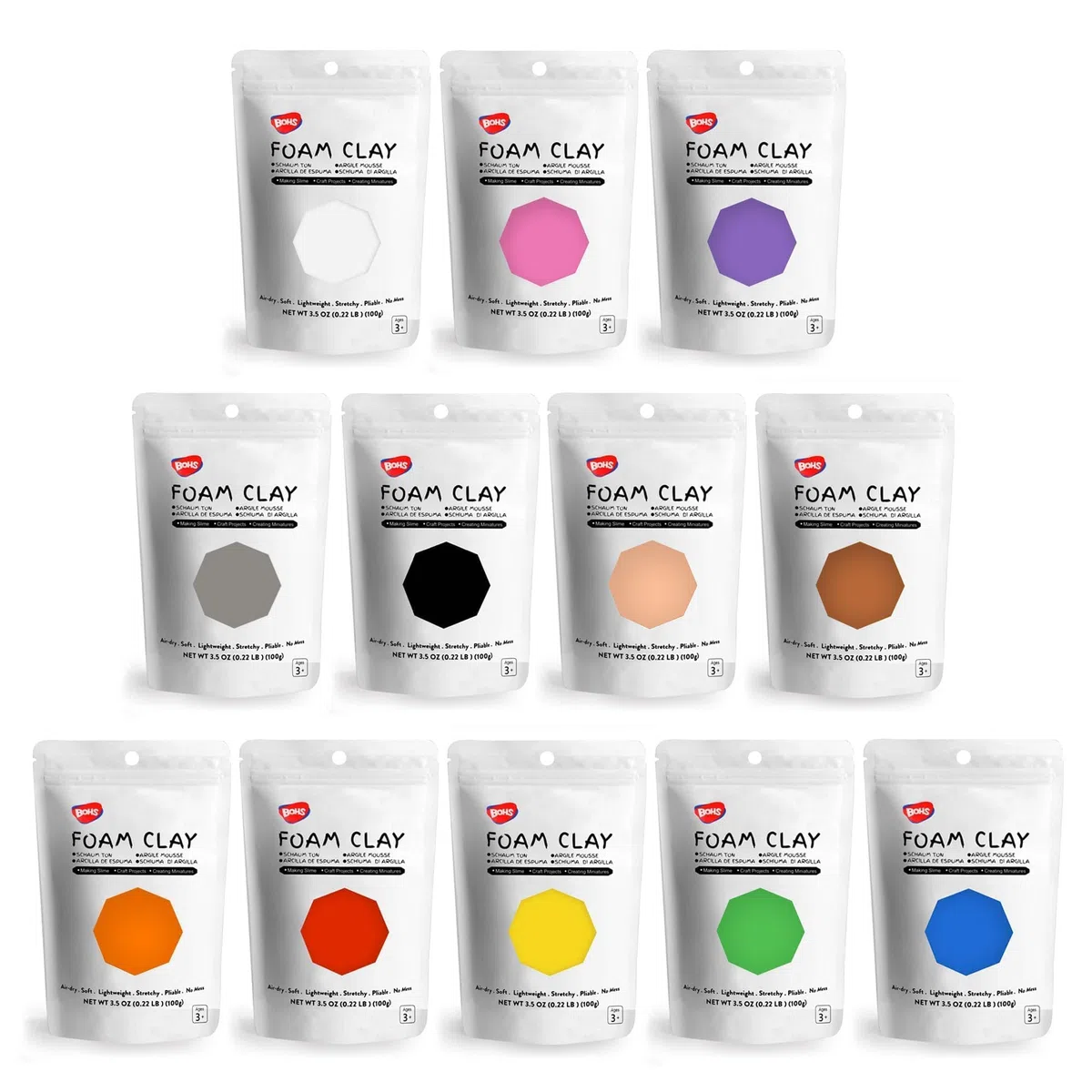 BOHS Arcilla de Modelado de Espuma - 12 Colores, Seca al Aire, Suave - Para Cosplay, Proyectos Escolares, Impresión de Manos de Bebé - Regalos para Adultos y Niños - 12 Piezas, 2.65 Libras