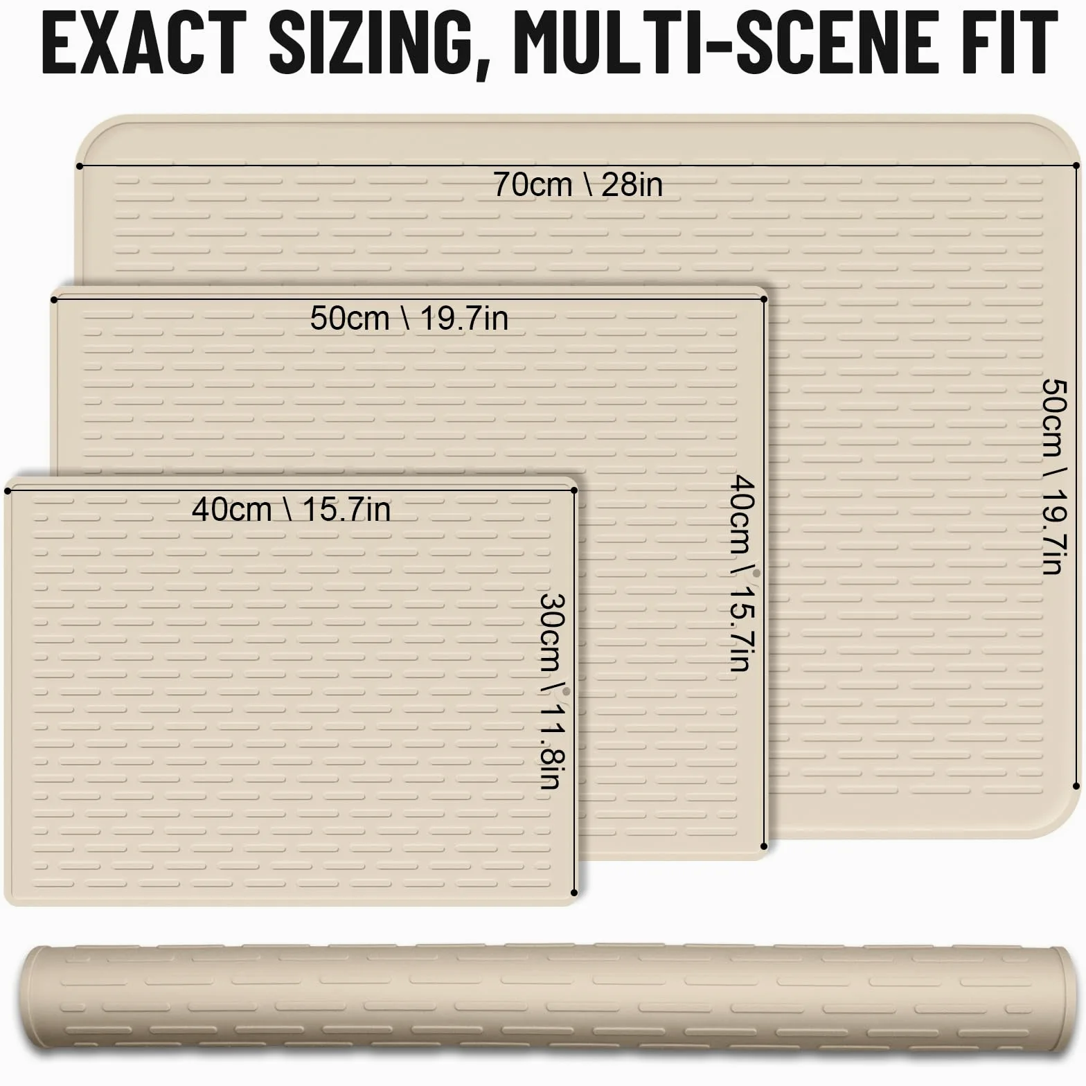 Alfombrilla de silicona para platos extragrande, 70 x 50 cm, antideslizante, resistente al calor, fácil de limpiar, alfombrilla de drenaje para cocina, encimera, fregadero, refrigerador, etc. (Beige)
