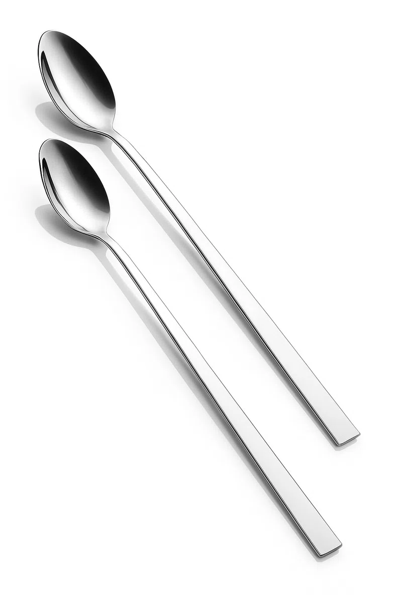 Juego de 2 cucharillas de mango largo para café latte 18/10 de acero inoxidable pulido para helados