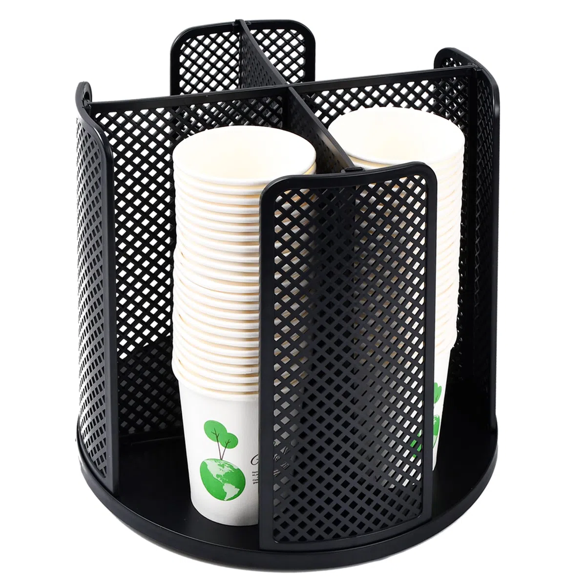 Organizador de tazas y tapas giratorias con 4 compartimentos, soporte de almacenamiento para encimera, dispensador de tazas de café, dispensador de tazas de café para encimera, baño, cocina