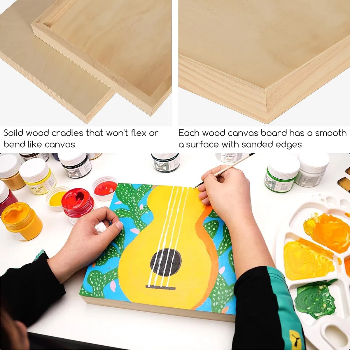 MEEDEN Tablero de lienzo de madera sin acabar: 1-1/2 pulgadas de profundidad, 6 x 8 pulgadas, paquete de 4, tablero de arte de madera en blanco para pintar