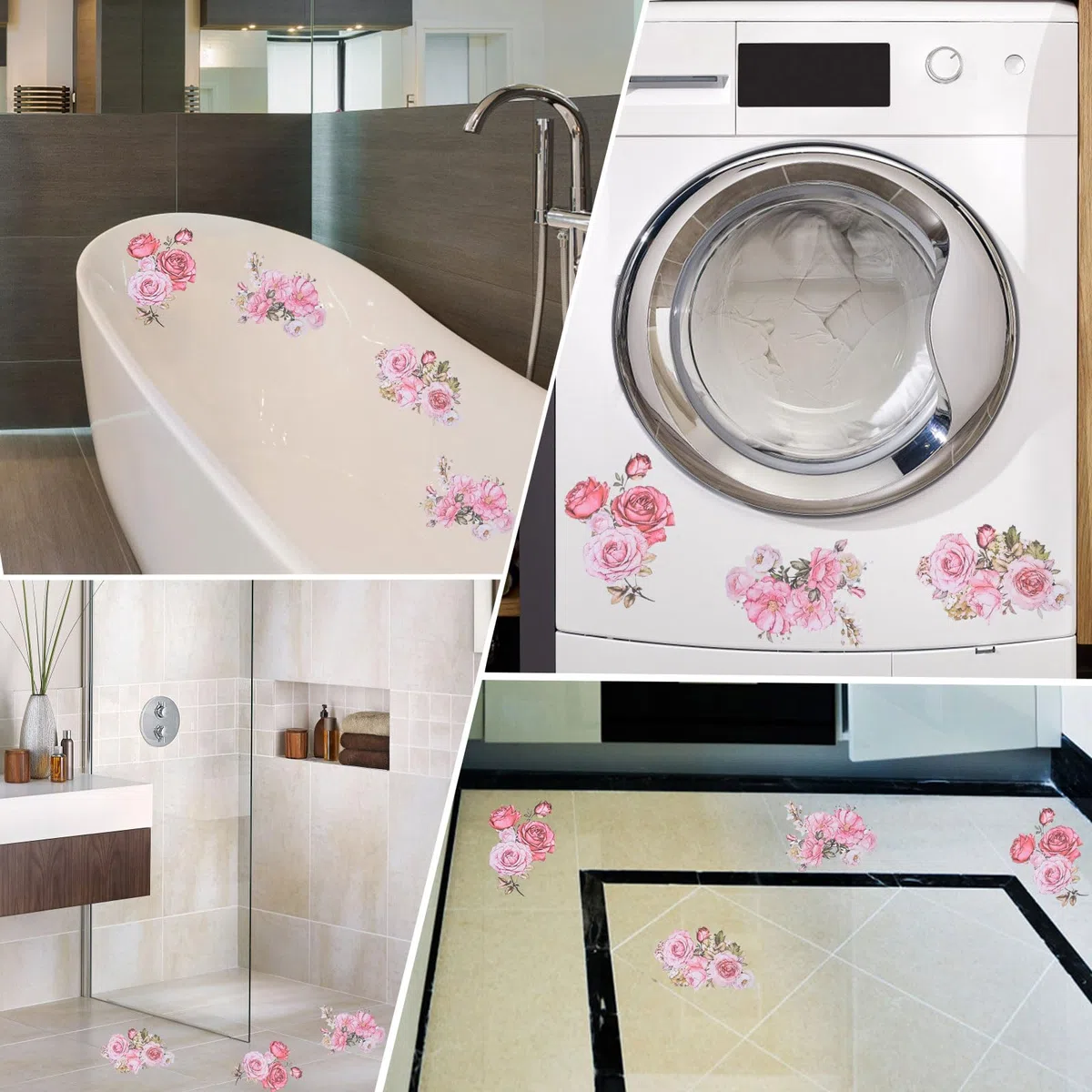 Pegatinas antideslizantes para bañera, 6 unidades, diseño de flores rosas, calcomanías antideslizantes de seguridad para bañera con raspador para bañera, escalera, ducha, suelo