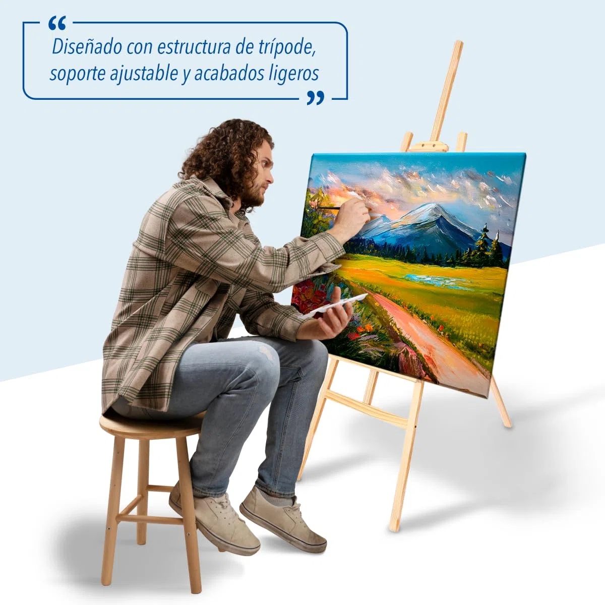 CHELY INTERMARKET Caballete Madera 120 CM Natural Caballete Plegable Para Pintura Lienzo Profesional Artistas Niños Adultos Acrílico Óleo Acuarela Trípode Soporte Portátil Estudio Manualidades