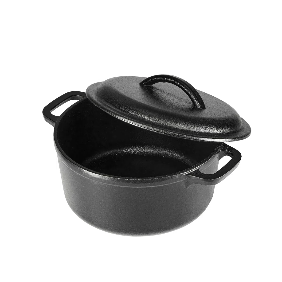 Amazon Basics Redondo Horno holandés de hierro fundido pretratado con asa doble, 1.89 l, Negro