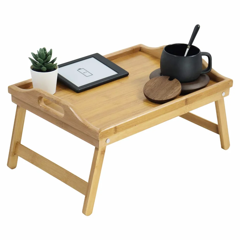 KKTONER Bandeja Portátil con Patas Plegables para Cama y Desayuno, Hecha de Bambú Natural