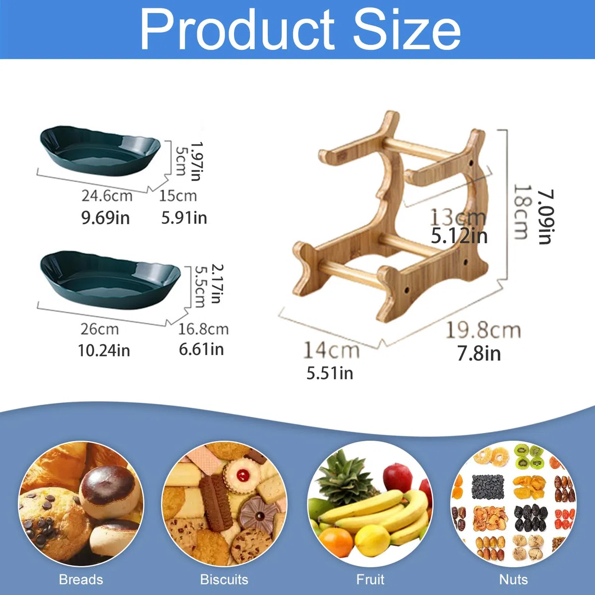 Cesta de frutas de 2 niveles, estante para verduras, cesta de pan, estante de madera de polipropileno, bandeja de servir, cestas de frutas, estante de almacenamiento de verduras para cocina, hogar
