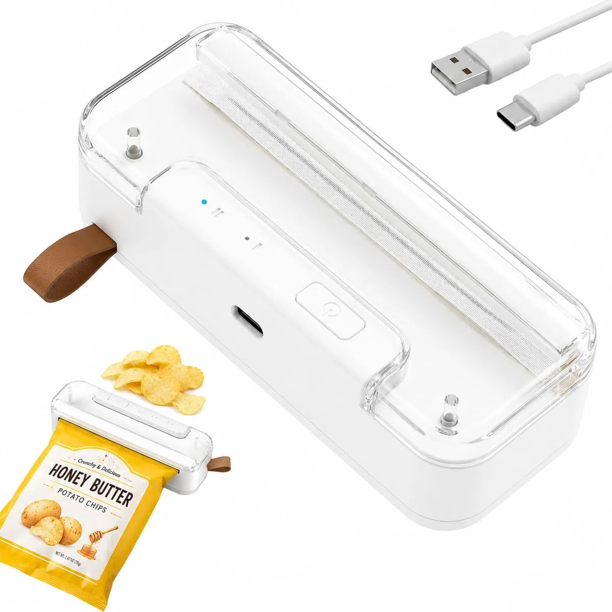 Mini Sellador de Bolsas Magnético 2 en 1 con Cortador, Selladora Térmica Portátil Recargable USB, Termoselladora para Aperitivos y Alimentos