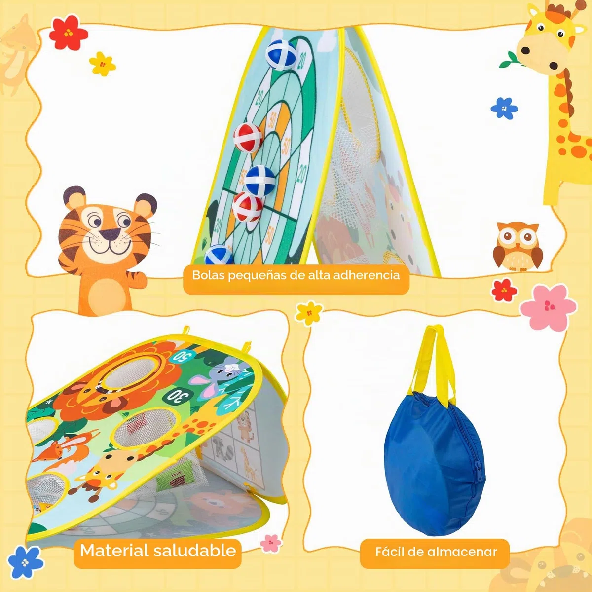 Juego de Lanzamiento Niños, Funsland Juego de Lanzamiento de puf 3 en 1 y Exteriores Plegable Portátil Deportes Toss Game para Actividades Jardín o Fiestas, Regalos Niño 4-8 Años