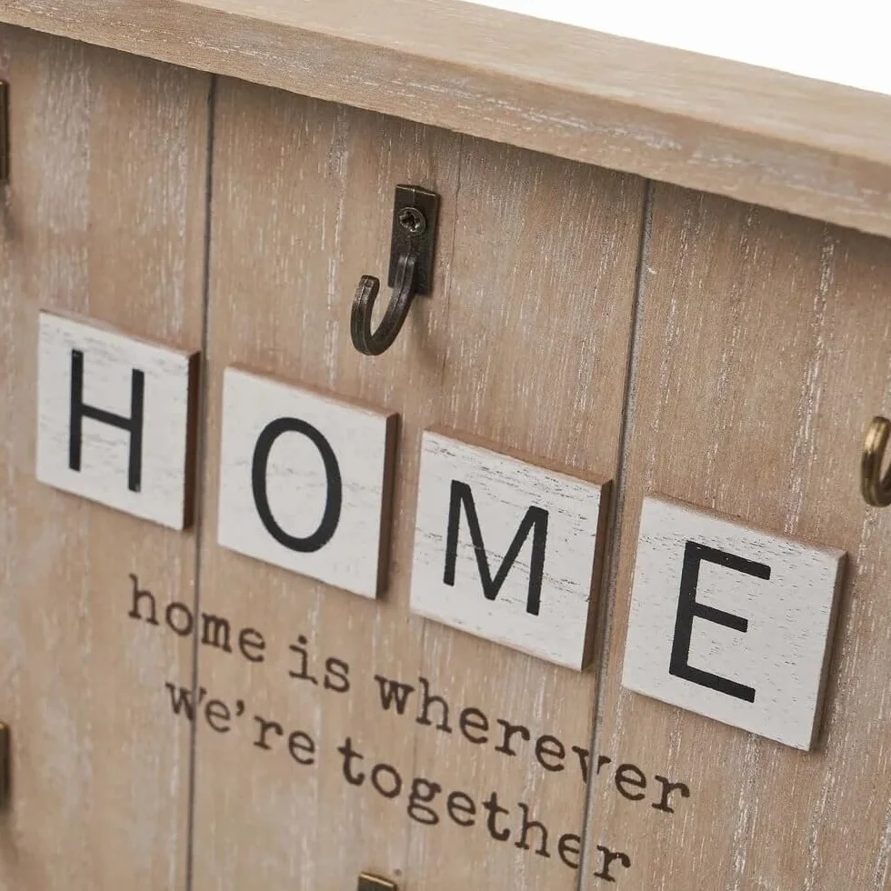 Caja para Llaves de Madera con 6 colgadores de Pared para Entrada, Armario para Llaves diseño Decorativa, Guardallaves para Recibidor 24x30 cm (Home Casas)