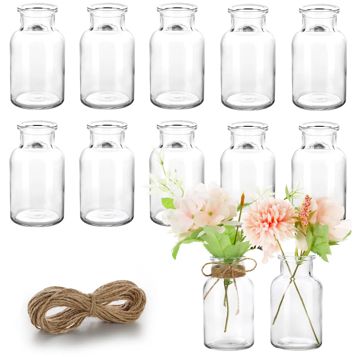 Lannvan 12 Mini Jarrones - Jarrones para Decoración de Mesa de Boda - Floreros Decorativos Modernos - Mini Jarrones de Mesa Decorativos Modernos - Aptos para Lavavajillas -130ML