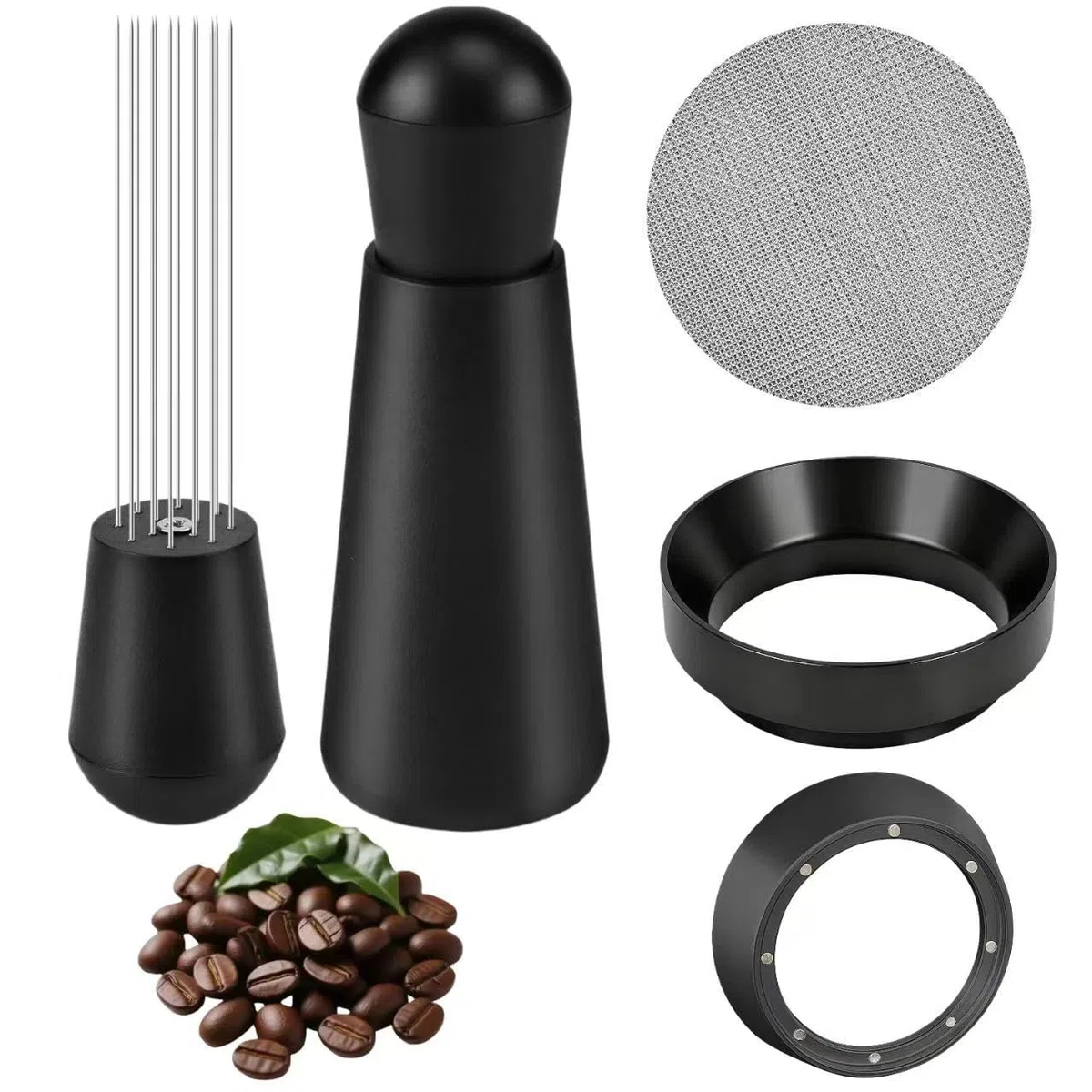 Juego de accesorios para portafiltro: herramienta WDT con 12 agujas finas, anillo dosificador magnético y pantalla de disco de acero inoxidable 304 - herramienta para café expreso para barista (58mm)