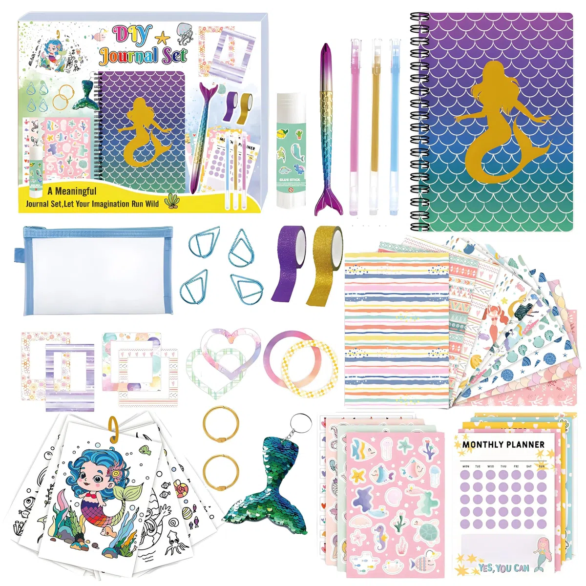 ROEOWENE 112 PCS Journal Kit diy Scrapbooking Materiales Pegatinas Vintage Scrapbooking Papeles Papeleria Aesthetic Diario Album Scrapbook Manualidades Regalos Mujeres Adolescentes-Océano