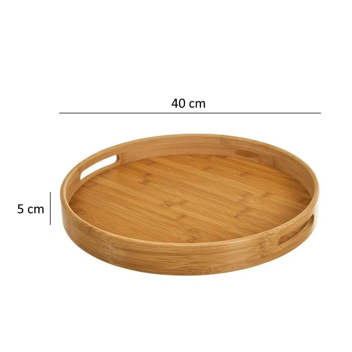 LOLAhome - Bandeja redonda con asas de bambú natural de 40 cm. Práctica y multifuncional para servir desayunos o decorar la mesa del comedor con un estilo natural y cálido