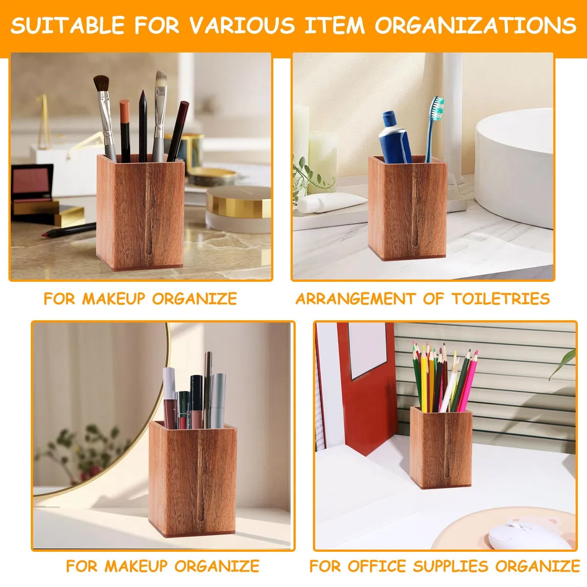 Escurridor de cubiertos de madera, portacubiertos de mesa con orificio de drenaje inferior, escurridor de cubiertos de cocina con bandeja de madera, soporte para utensilios para guardar palillos,